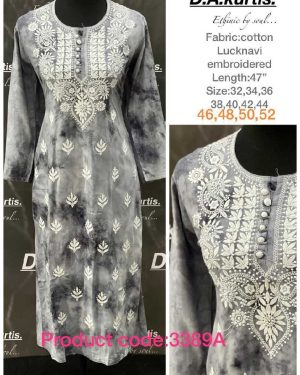 Stone Grey Women Chikankari Kurti Luckhnawi Emberoidered Kurta Partywear Plus size Dress