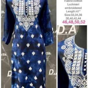 Blue Women Chikankari Kurti Luckhnawi Emberoidered Kurta Partywear Plus size Dress