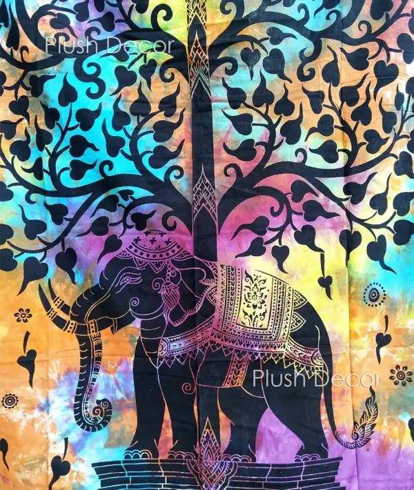 Multi Vasangini Tie Dye Tapestry Elephant Tapestries Bohemian Twin Bedspread