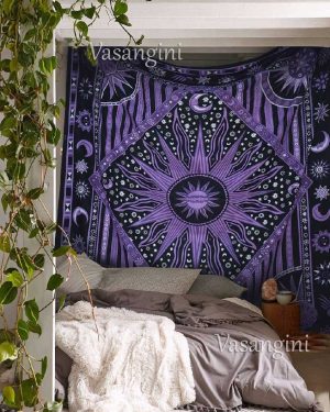 Purple-Sun-Moon-Queen-Tapestry-bedspread-Tapestry by Vasangini