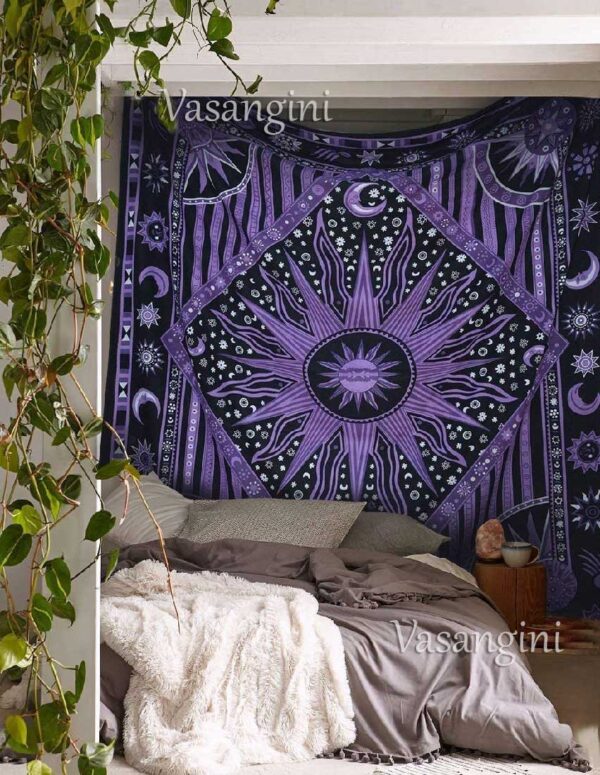 Purple-Sun-Moon-Queen-Tapestry-bedspread-Tapestry by Vasangini
