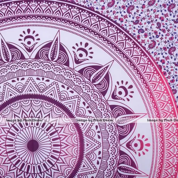 Pink-mandala-tapestry Bohemian-Queen-Wall hanging closeup2 Vasangini Tapestry