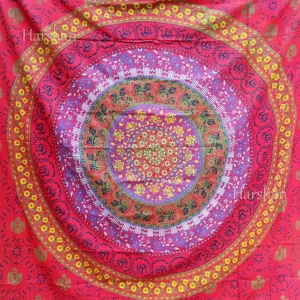 Vasangini Tapestries Red Mandala Tapestry Peacock Queen Bedspread closeup