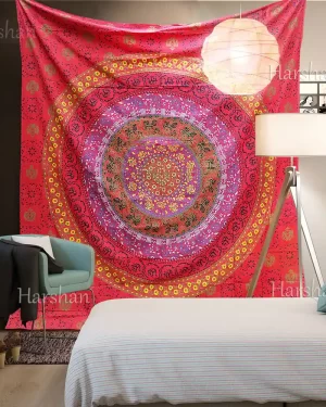 Vasangini Tapestry Red Mandala Tapestries Peacock Queen Bedspread