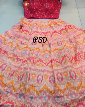 Mystic Pink Georgette Lehenga Chiken Skirt Dupatta Set 4 Vasangini