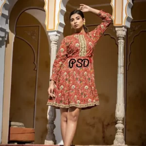 Cotton Short Frowk Style Designer kurti Vasangini Red Copper Model
