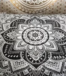 Grey-black-white-Vasangini Ombre mandala Tapestry Twin tapestries Bedding