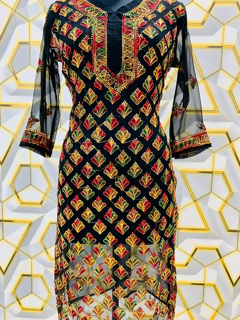 Multicolor Chikankari Booti Jaal Kurta Vasangini Multicolor Chikankari Booti Jaal Kurta Vasangini