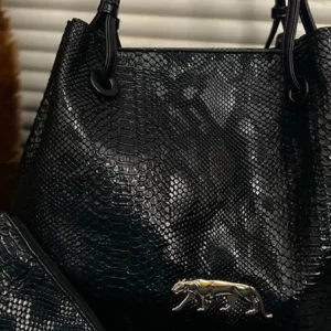 Sabyasachi Croco Leather Tote Bag Travelling Vasangini Women’s Handbag closeup- Black