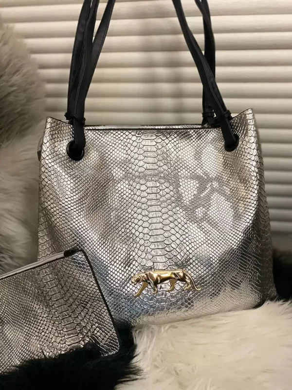 Sabyasachi Croco Leather Tote Bag Travelling Women’s Handbag- Silver Grey