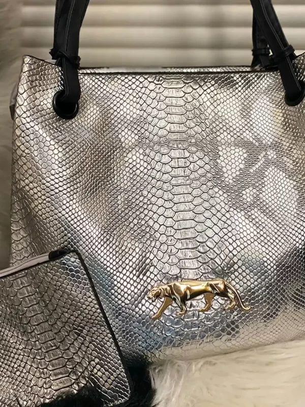 Sabyasachi Croco Leather Tote Bag Travelling Vasangini Women’s Handbag closeup- Silver Grey