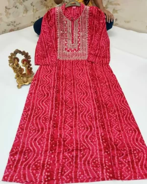 Pink Plus size Bandhani kurti Women's Bandhej Kurtis sequins-work