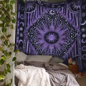 Star Tapestry Sun Moon Tapestries Twin Bedspread Purple Bedsheet big