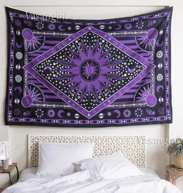 Star Tapestry Sun Moon Tapestries Twin Bedspread Purple Bedsheet main 2