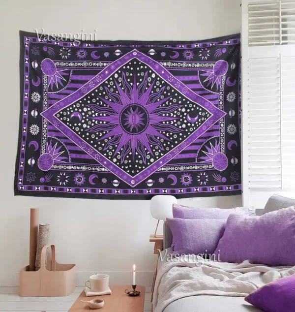 Star Tapestry Sun Moon Tapestries Twin Bedspread Purple Bedsheet