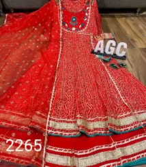 Muslin Angrakha Anarkali Gown Plazzo 3pc set Red
