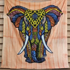 Hand Painted Indian Elephant Tapestry Queen Bedspread Wall tapestry Vasangini