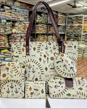 Tribal Art Tote bag Womens Sling handbag Mobile Wallet - 5Pc set