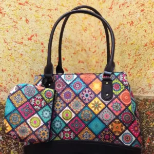 Vasangini multicolored women's Tote bag checkered handbag- 2Pc set