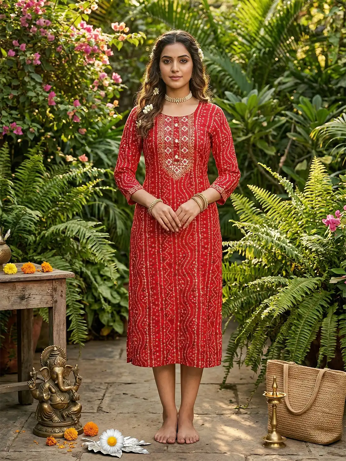 Plus Size Jaipuri Bandhani Kurti for Women Rayon Bandhej Ethnic Kurta Plus Size Jaipuri Bandhani Kurti for Women Rayon Bandhej Ethnic Kurta