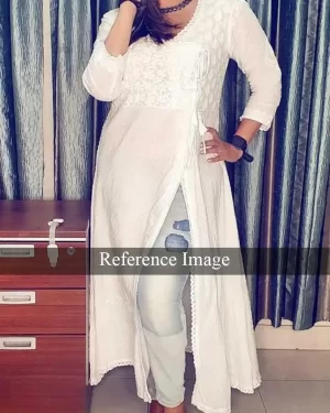 Angrakha Chikankari Kurti Lucknowi Women's Gown - Model Ref White
