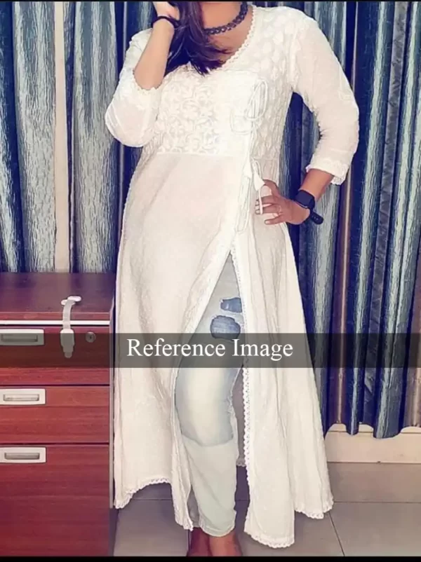 Angrakha Chikankari Kurti Lucknowi Women's Gown - Model Ref White