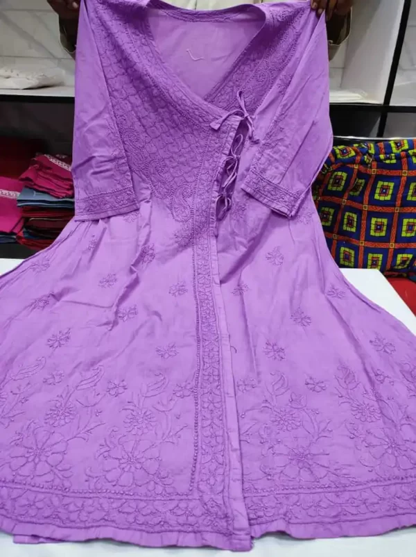 Angrakha Chikankari Kurti Lucknowi Women's Gown - Purple