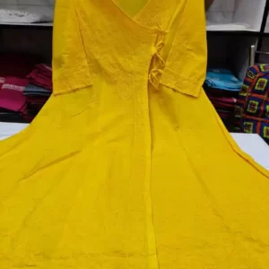 Lucknow Chikankari Kurti Angrakha Women's Gown Kurta - Mustard Yellow