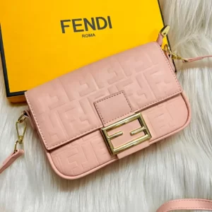 Fendi Bagautte Brooch Bag Women's Leather Handbag - Pink