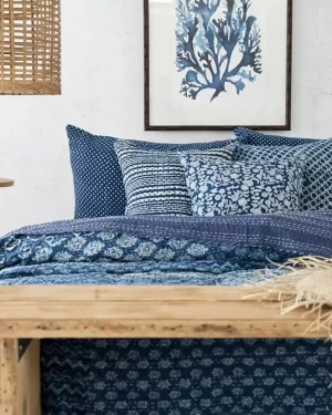 Indigo Kantha Quilt Vintage Patchwork Twin Quilts Bedspread Sofa Throw Table Cover