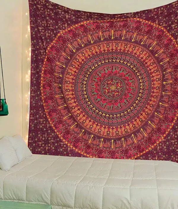 Mandala Tapestry Indian Elephant Wall Tapestries Queen Bedspread - Red