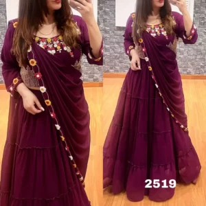Rutba Khan Lehenga Saree Ready to Wear Sari Skirt Pre-Draped Dupatta Choco brown