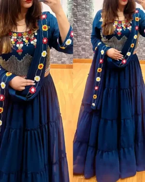 Rutba Khan Ready to Wear Lehenga Saree Skirt Pre-Draped Dupatta - Prussian Blue