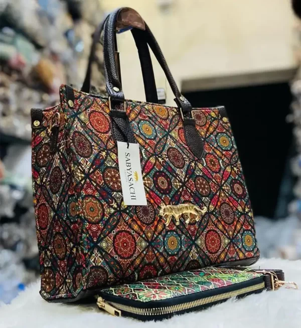 Sabyasachi bag Womens Mandala Handbag with Wallet Multi Checkered
