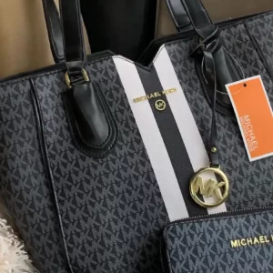 Michael Kors Eva Large Tote Bag Combo Travel Handbag closeup- Black