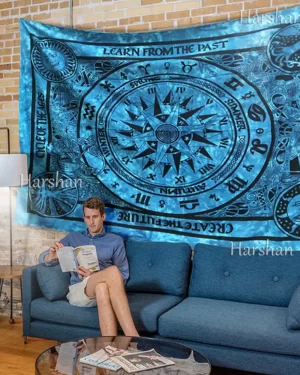 Blue Zodiac Tapestry Tie Dye Astrology Wall Hanging Twin Bedspread