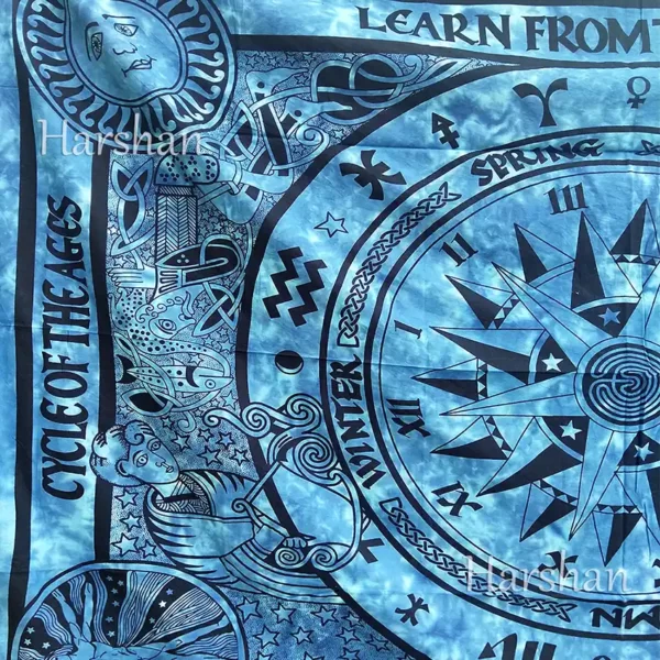 Cycle of Ages Tapestry Zodiac Tie Dye Twin Bedspread Boho Decor
