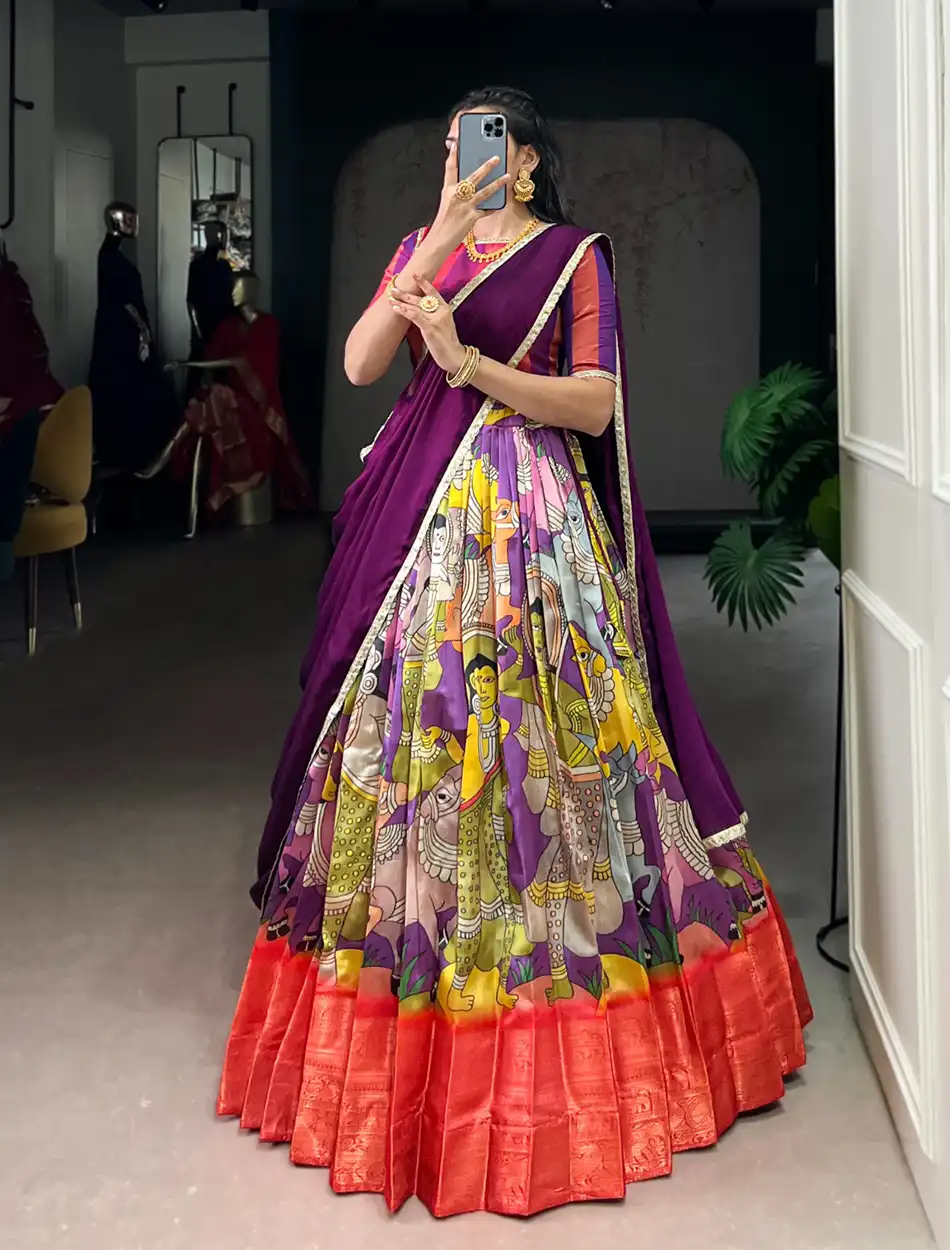 Kalamkari Chaniya Choli Women's Lehenga Set Garba Dress - Vasangini Kalamkari Chaniya Choli Women's Lehenga Set Garba Dress - Vasangini
