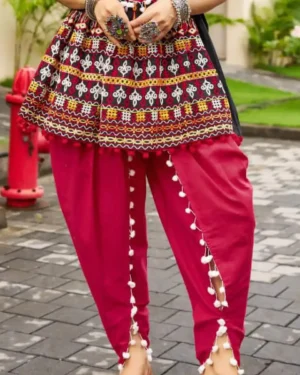 Garba Dhoti Kurta Set for Girls Embroidered Crop Top | Stripe black - Image 3
