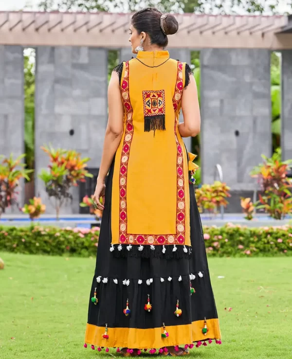 Khelayia Skirt Panel Set Women's Navratra Lehenga Back side - Yellow Black