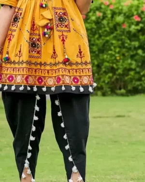 Women's Dhoti Kurta for Navratra Tulip Bottom lace - Artful Mustard
