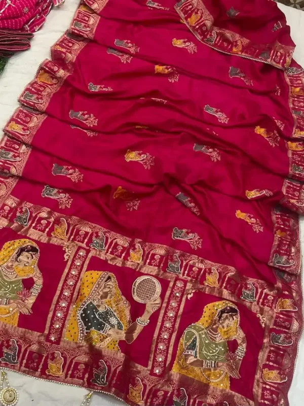 Karwa Chauth Special Russian Zari Weaving Sari Wedding Saree - Lady Portrait by Vasangini