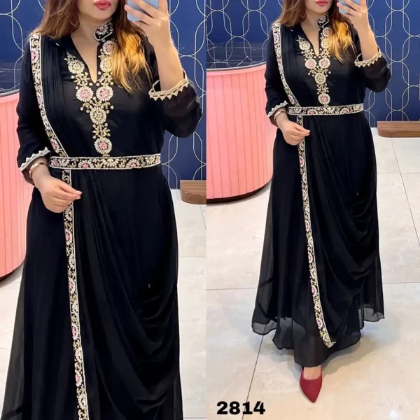 Rutba Khan Designer Sari Gown Ready to Drape Dupatta - Black