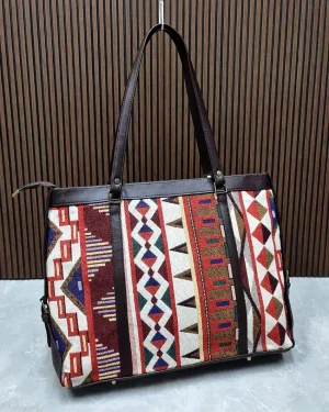 Tote Laptop bag Jacquard Women's Handbag Abstract Print Orange