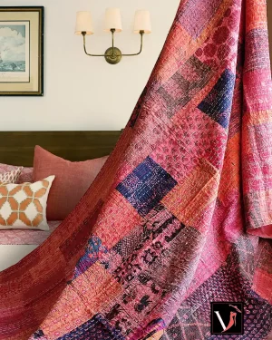 Twin Kantha Quilt Patchwork Bedspread Boho Bedcover Table Cover Mustard Camel