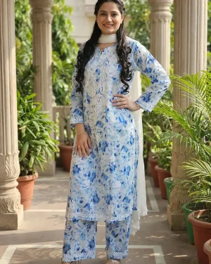 Lucknowi Cotton Chikankari Kurti Palazzo Set – Ethnic Co-Ord for Women - Vasangini