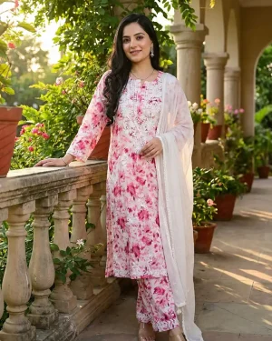 Mulmul Cotton Lucknowi Chikankari Kurti Palazzo Set – Elegant Festive Wear - Vasangini