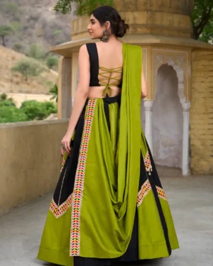Handcrafted Cotton Lehenga Set with Gamthi & Shell Work Perfect for Navratri & Dandiya