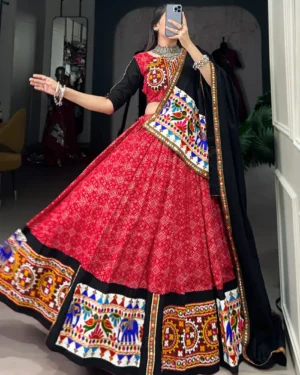 Navratri Ghagra Choli for Girls & Women Ethnic Garba Choli with Gamthi Mirror Work Wine Red