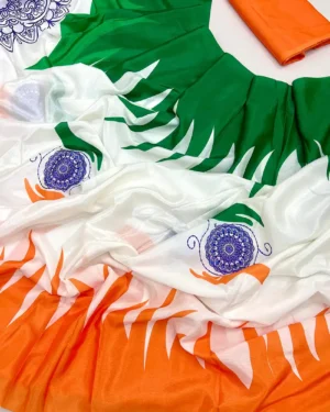 Independence Day Chinon Silk Saree with Tricolor Digital Print Sari